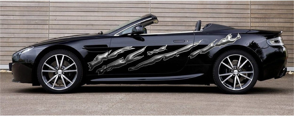 splatter stripes vinyl graphics on black car
